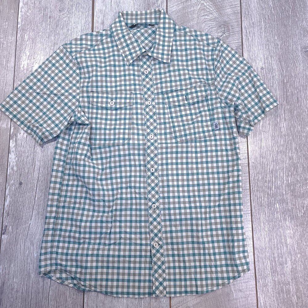 Outdoor Research Shirt Mens Small Wanderer Green Check Performance Hiking Top